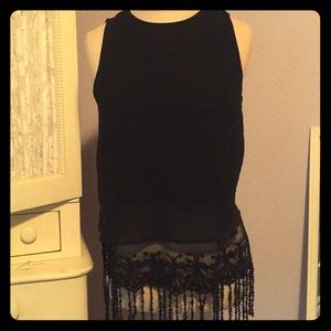 BCBG sheer fringe top. Black.
